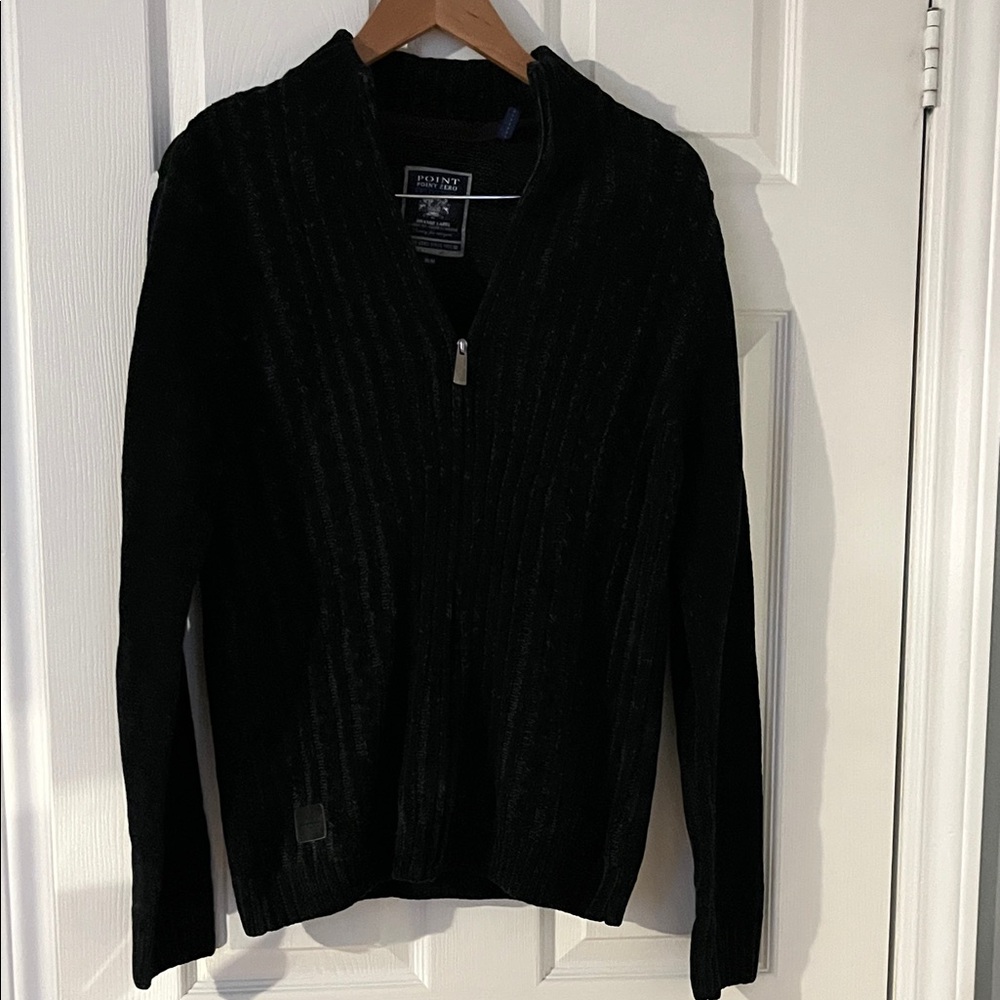 Point Zero Black Zip Up Men's Sweater